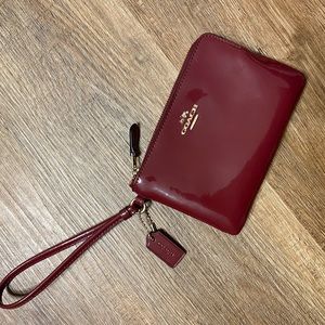 Coach Burgundy patent leather wristlet